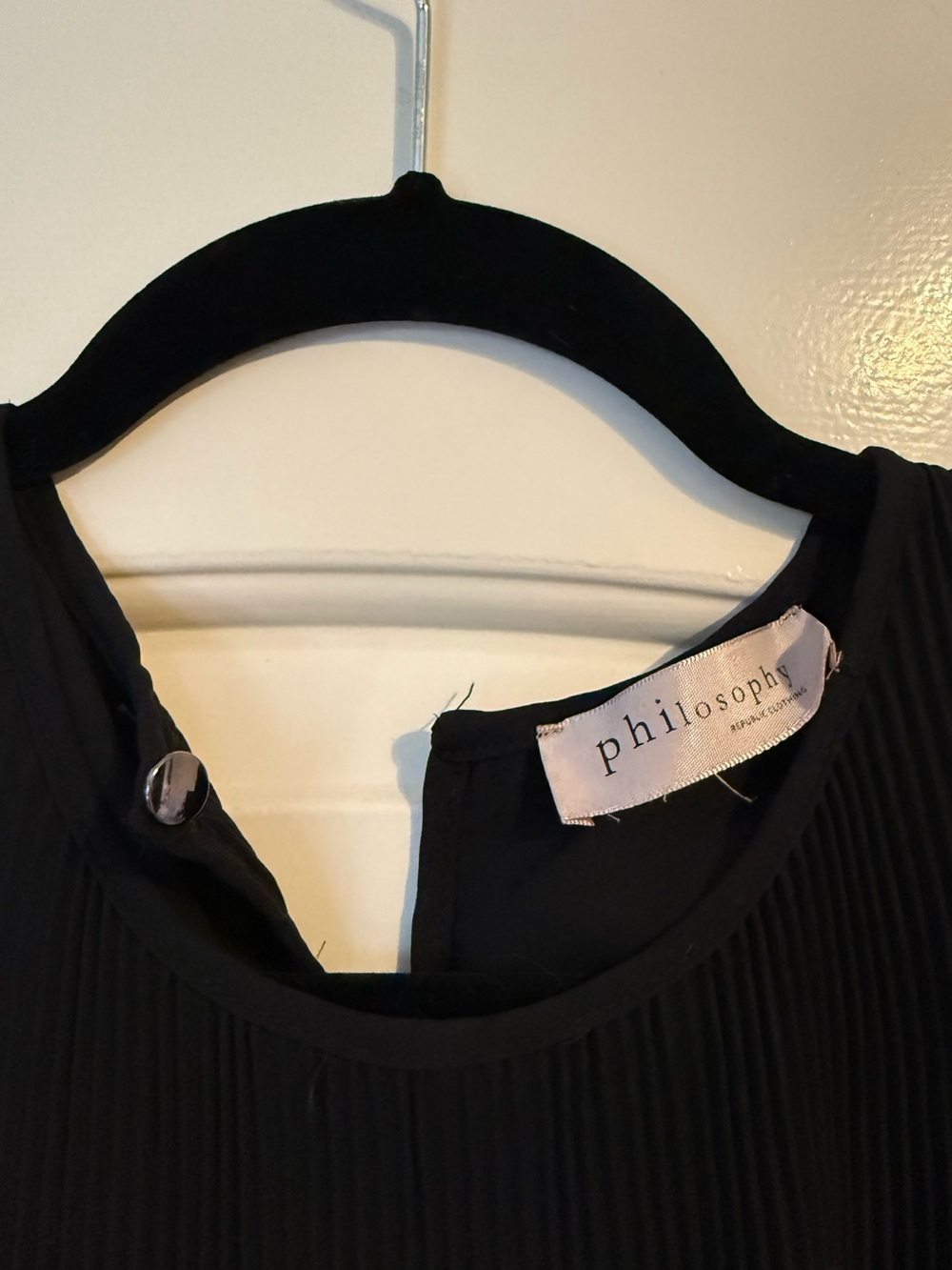 Philosophy Size L Black Pleated Long-Sleeve Women's Dress - Picture 5 of 6